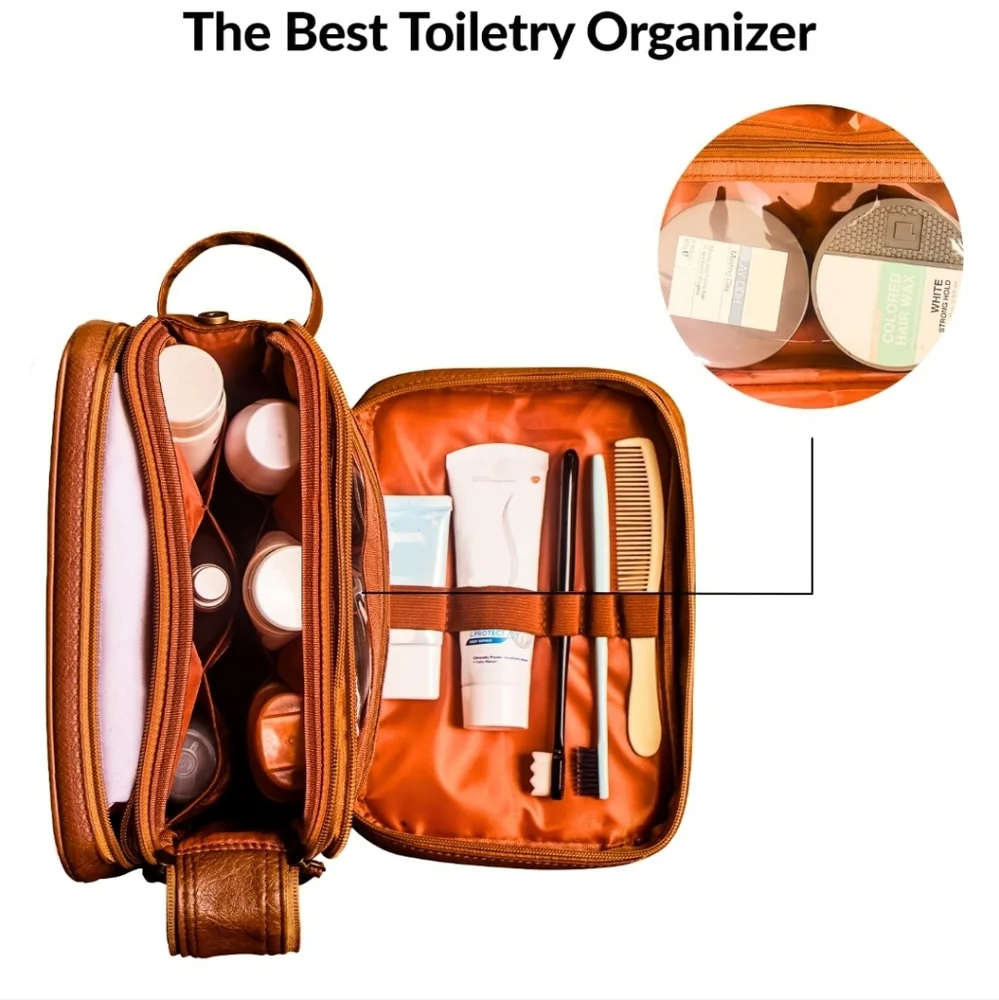 Brown Leather Men's/Women's Toiletry Bag - Picture 5 of 8